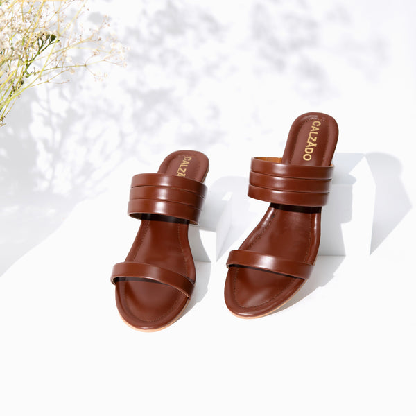 Brown Block Heel Sandals EL-136